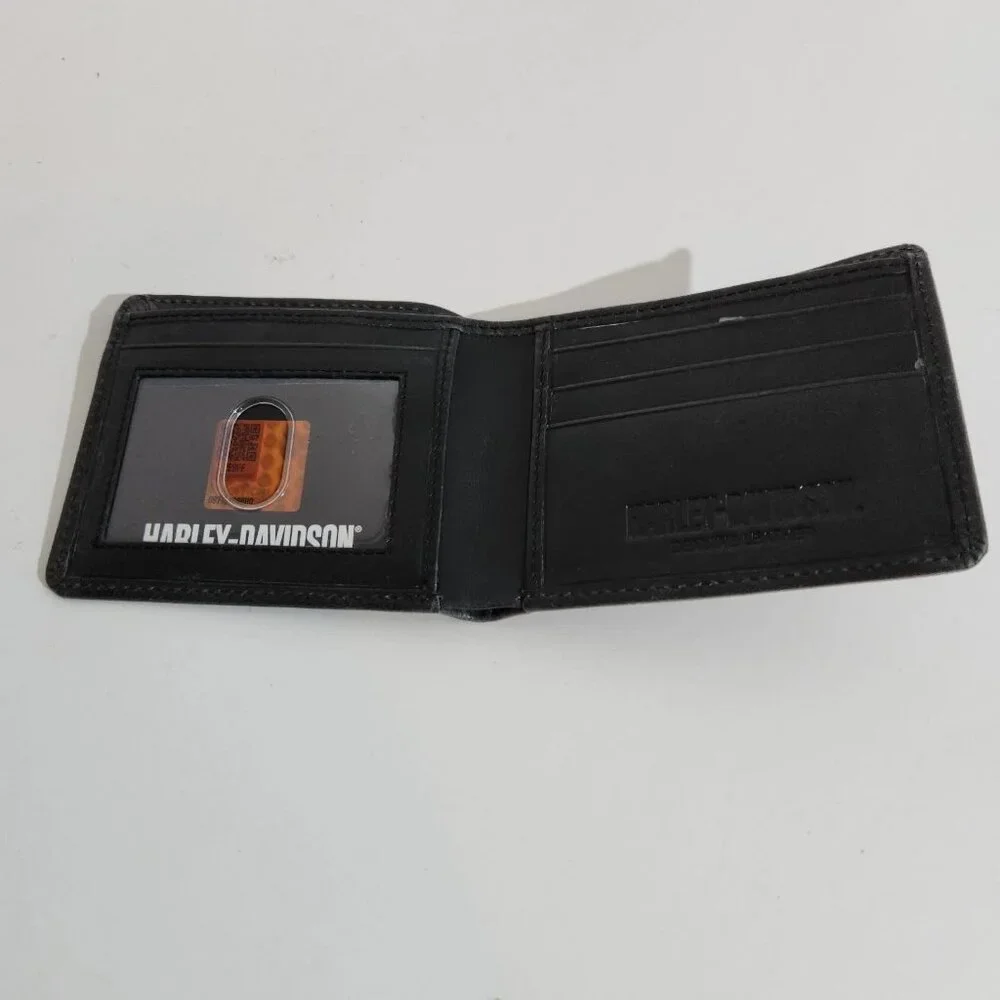 New Harley Davidson Mens Wallet Bi-Fold 100% Leather Logo RFID Blocking